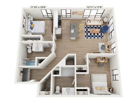 a 2 bedroom corner unit floor plan